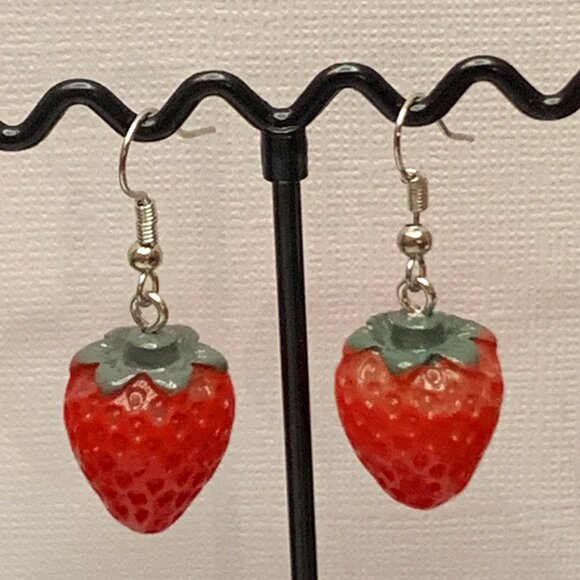 Strawberry Earring, Fruit Earring, Berry Earring, Funny Food Earring, Gift Idea - Picture 2 of 5